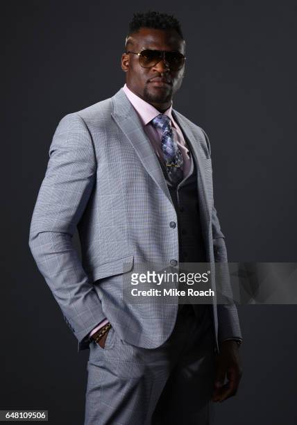 Heavyweight fighter Francis Ngannou poses for a portrait backstage during the UFC 209 event at T-Mobile Arena on March 4, 2017 in Las Vegas, Nevada.