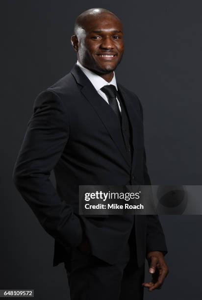 Welterweight fighter Kamaru Usman poses for a portrait backstage during the UFC 209 event at T-Mobile Arena on March 4, 2017 in Las Vegas, Nevada.