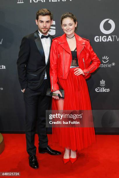 German actor Lucas Reiber and german actress Lea van Acken arrive for the Goldene Kamera on March 4, 2017 in Hamburg, Germany.