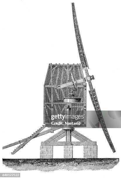 cross section of a grain mill - water mill stock illustrations