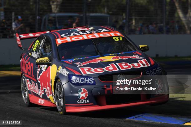 Shane Van Gisbergen drives the Red Bull Holden Racing Team Holden Commodore VF during race 2 for the Clipsal 500, which is part of the Supercars...