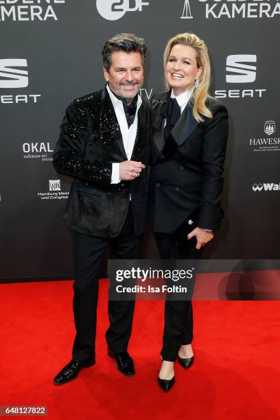 German singer Thomas Anders and his wife Claudia Hess arrive for the Goldene Kamera on March 4, 2017 in Hamburg, Germany.