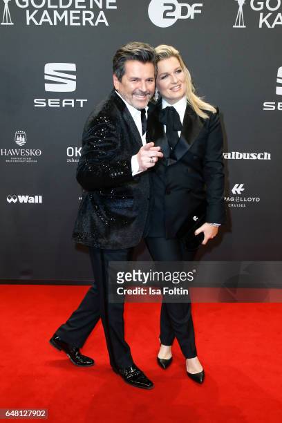 German singer Thomas Anders and his wife Claudia Hess arrive for the Goldene Kamera on March 4, 2017 in Hamburg, Germany.