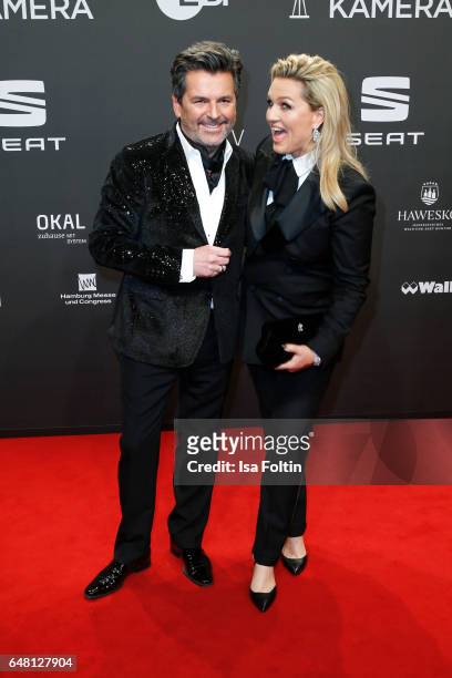 German singer Thomas Anders and his wife Claudia Hess arrive for the Goldene Kamera on March 4, 2017 in Hamburg, Germany.