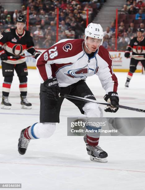 Patrick Wiercioch of the Colorado Avalanche skates against the Ottawa Senators at Canadian Tire Centre on March 2, 2017 in Ottawa, Ontario, Canada.