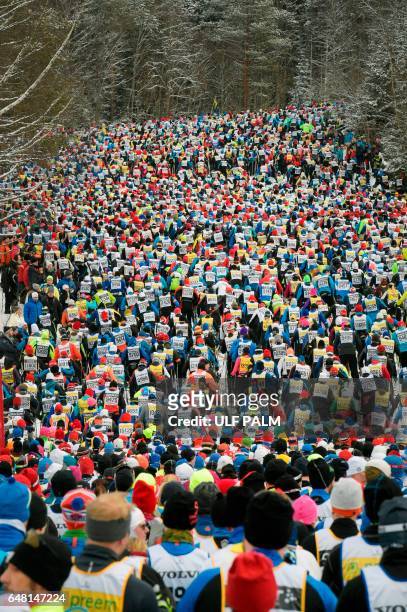 Competitors take the start of the long distance cross country ski competition Vasloppet in Salen, on March 5, 2017. Vasaloppet is 90 kilometers from...