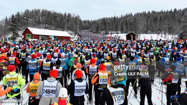 Competitors take the start of the long distance cross country ski competition Vasloppet in Salen, on March 5, 2017. Vasaloppet is 90 kilometers from...