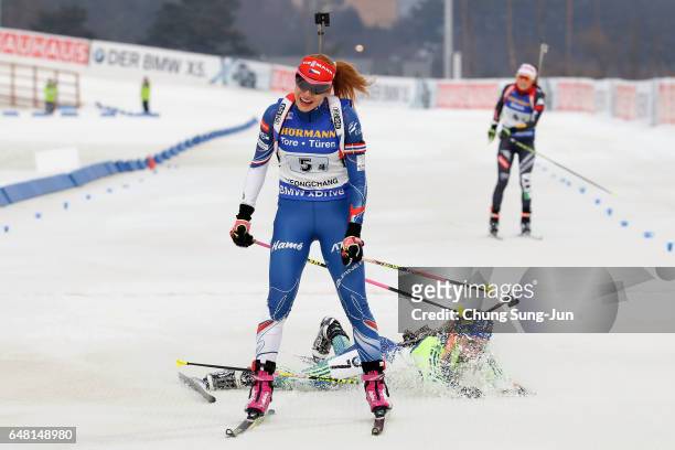 Gabriela Koukalova of Czech Republic competes in the Women's 4x6km relay during the BMW IBU World Cup Biathlon 2017, test event for PyeongChang 2018...
