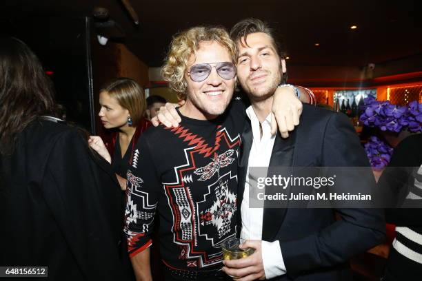 Peter Dundas and a guest attend Chrome Hearts X Bella Hadid Collaboration Launch as part of Paris Fashion Week at Chrome Hearts on March 5, 2017 in...