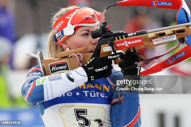 Lucie Charvatova of Czech Republic competes in the Women's 4x6km relay during the BMW IBU World Cup Biathlon 2017 - test event for PyeongChang 2018...