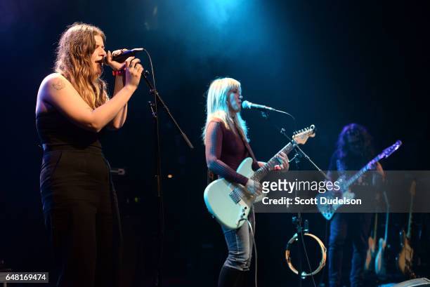 Singers Bethany Cosentino of Best Coast, Liz Phair and Bobb Bruno perform onstage during the "Don't Site Down: Planned Parenthood Benefit Concert" at...