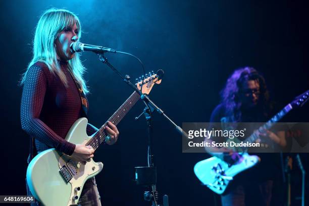 Singer Liz Phair and Bobb Bruno of Best Coast perform onstage during the "Don't Site Down: Planned Parenthood Benefit Concert" at El Rey Theatre on...