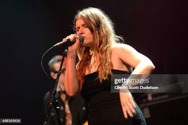 Singer Bethany Cosentino of Best Coast performs onstage during the "Don't Site Down: Planned Parenthood Benefit Concert" at El Rey Theatre on March...