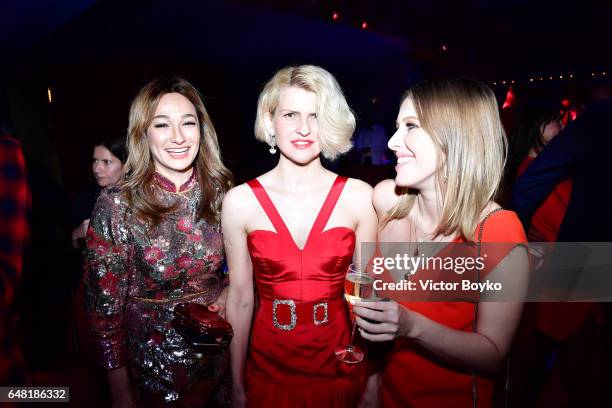 Aizel Trudel; Polina Kitsenko and Ksenia Sobchak attend Natalia Vodianova's birthday Vogue Cabaret Party as part of the Paris Fashion Week Womenswear...