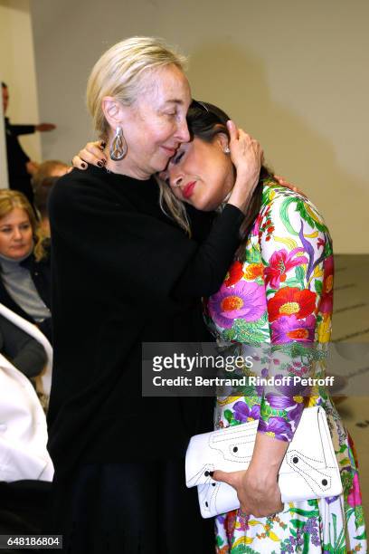 Carla Sozzani and Salma Hayek attend the Balenciaga show as part of the Paris Fashion Week Womenswear Fall/Winter 2017/2018 on March 5, 2017 in...