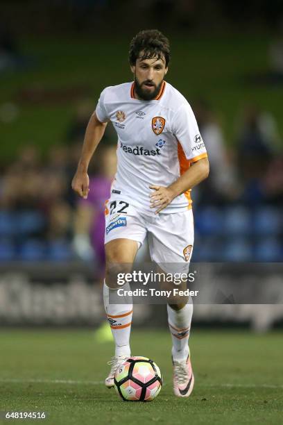 Thomas Broich of the Roar in action during the round 22 A-League match between the Newcastle Jets and the Brisbane Roar at McDonald Jones Stadium on...