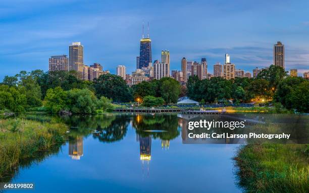 chicago skyline viewed from lincoln park - hancock building chicago stock pictures, royalty-free photos & images