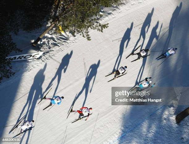 General view as skiers compete in the Men's Cross Country Mass Start during the FIS Nordic World Ski Championships on March 5, 2017 in Lahti, Finland.