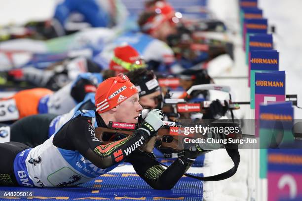 Roman Rees of Germany competes in the Men's 4x7.5km Relay during the BMW IBU World Cup Biathlon 2017 - test event for PyeongChang 2018 Winter Olympic...