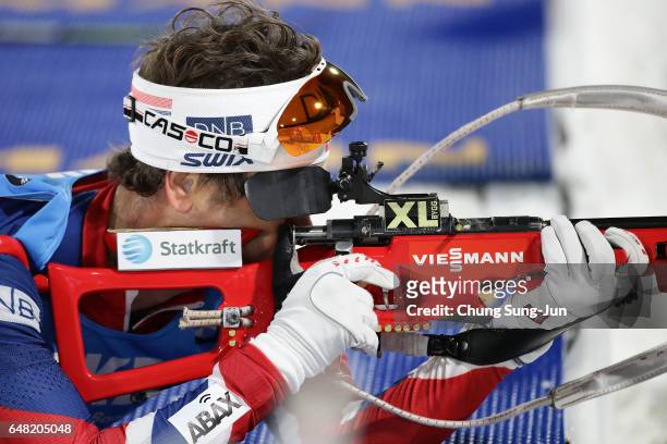 Ole Einar Bjoerndalen of Norway competes in the Men's 4x7.5km Relay during the BMW IBU World Cup Biathlon 2017 - test event for PyeongChang 2018...