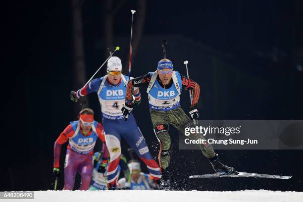 Erik Lesser of Germany competes in the Men's 4x7.5km Relay during the BMW IBU World Cup Biathlon 2017 - test event for PyeongChang 2018 Winter...