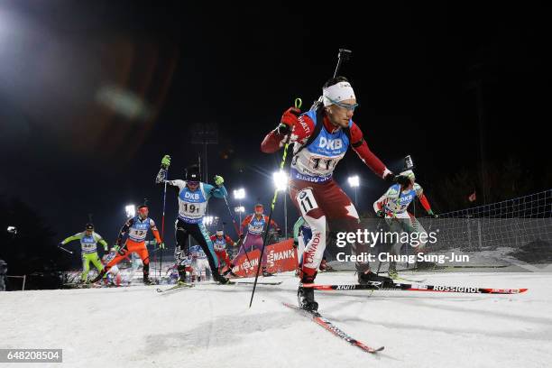 Christian Gow of Canada competes in the Men's 4x7.5km Relay during the BMW IBU World Cup Biathlon 2017 - test event for PyeongChang 2018 Winter...