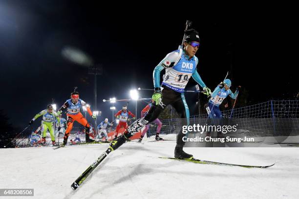 Mikito Tachizaki of Japan competes in the Men's 4x7.5km Relay during the BMW IBU World Cup Biathlon 2017 - test event for PyeongChang 2018 Winter...