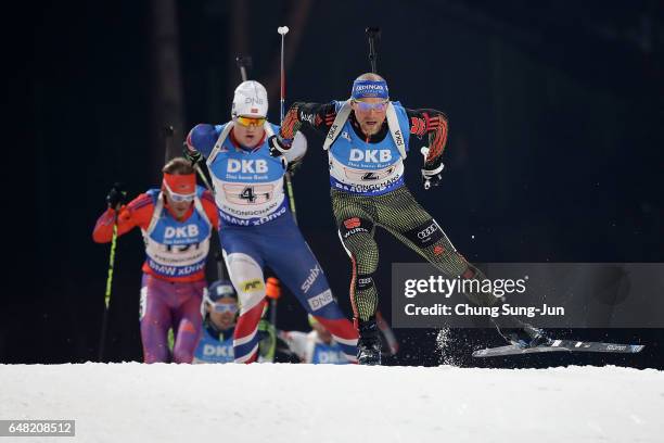 Erik Lesser of Germany competes in the Men's 4x7.5km Relay during the BMW IBU World Cup Biathlon 2017 - test event for PyeongChang 2018 Winter...