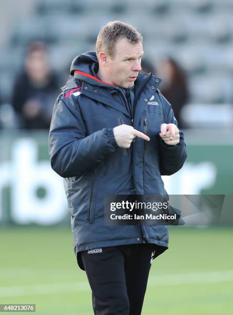 Saracens head coach Mark McCall is seen during the Aviva Premiership match between Newcastle Falcons and Saracens at Kingston Park on March 5, 2017...