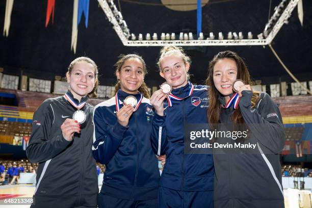 The Medal Podium for the Junior Women's Epee competition at the Cadet and Junior Pan-American Fencing Championships on March 4, 2017 at the Coliseo...