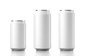 Three Aluminum White Can Mockup in different sizes. 3d rendering