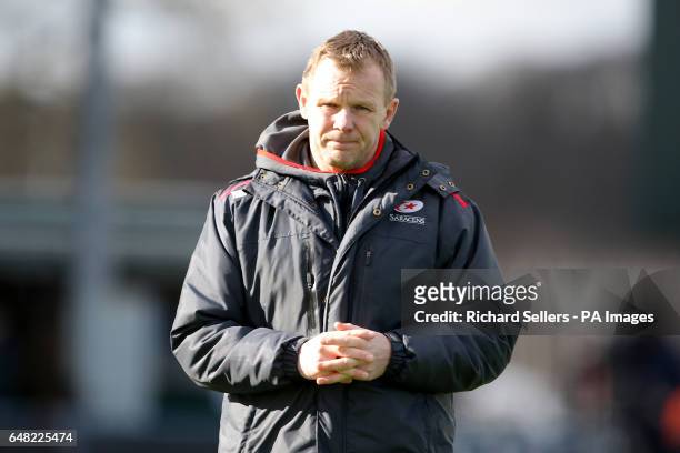 Saracens Director of Rugby Mark McCall during the Aviva Premiership match at Kingston Park, Newcastle.