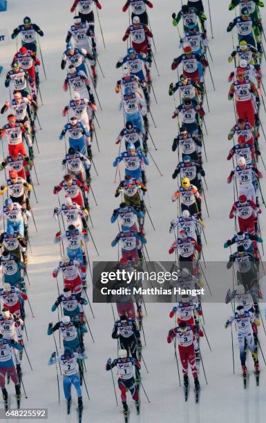 General view of the start during the Men's Cross Country Mass Start during the FIS Nordic World Ski Championships on March 5, 2017 in Lahti, Finland.