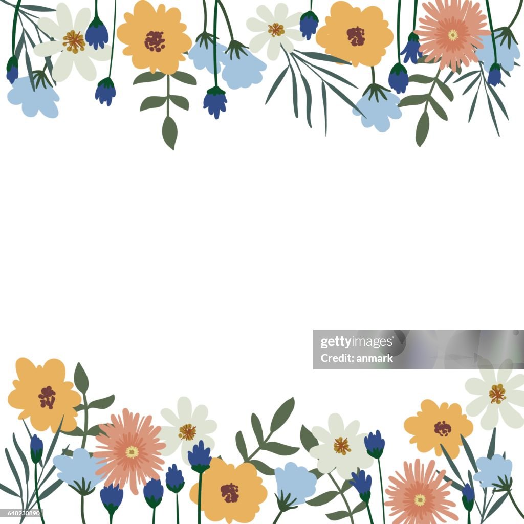 Marco Floral De Vector Con Flores Y Hojas Fondo De Marco Flores Ilustración  de stock - Getty Images