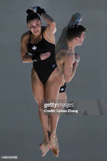 Meaghan Benfeito and Vincent Riendeau of Canada compete in the Mixed 10m Synchro Platform final on day three of the FINA/NVC Diving World Series 2017...