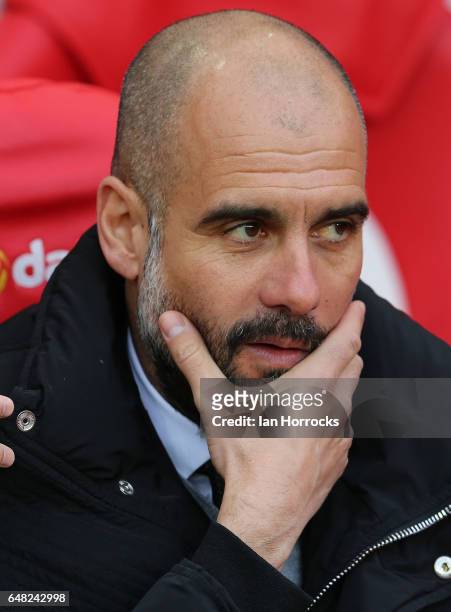 Manchester City manager Pep Guardiola during the Premier League match between Sunderland and Manchester City at Stadium of Light on March 5, 2017 in...