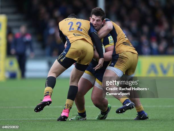 Worcester Warriors' Val Rapava Ruskin is tackled by Bristol Rugby's Tusi Pisi WORCESTER, ENGLAND during the Aviva Premiership match between Worcester...