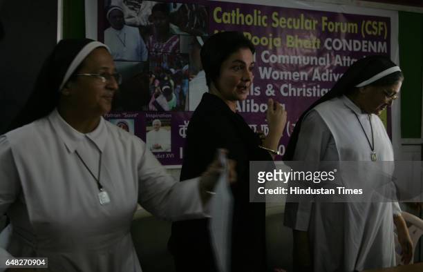 Attack on Nuns - - Sister Floripe D'Silva, Pooja Bhatt and Sister Philomina address a press conference protesting a attack on nuns, adivasi girls,...