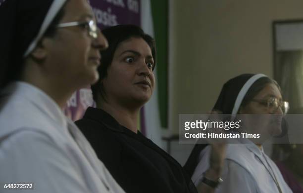 Attack on Nuns - - Sister Floripe D'Silva, Pooja Bhatt and Sister Philomina address a press conference protesting a attack on nuns, adivasi girls,...