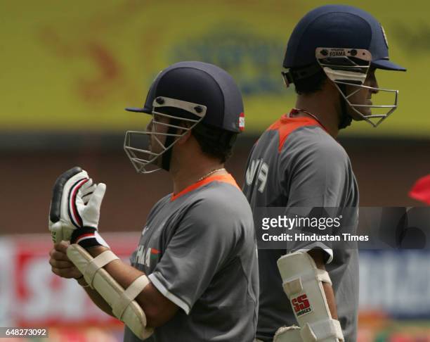 Cricket - India vs South Africa - India's Sachin Tendulkar and Sourav Ganguly during India's net practice session prior to their first test match...