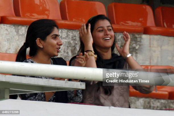 Cricket - Indian openers Dinesh Karthick - Karthik - Carthick's and Wasim Jaffar's - Jafar respective wives Nikita and Ayesha watches their husbands...
