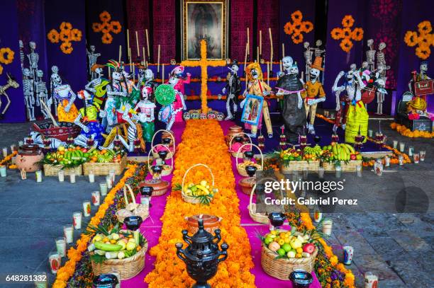 méxico city: a day of the dead altar at the basilica of the virgin guadalupe - dag-van-de-doden stockfoto's en -beelden