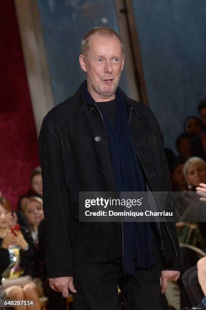 Fashion designer Bill Gaytten walks the runway during the John Galliano show as part of the Paris Fashion Week Womenswear Fall/Winter 2017/2018 on...