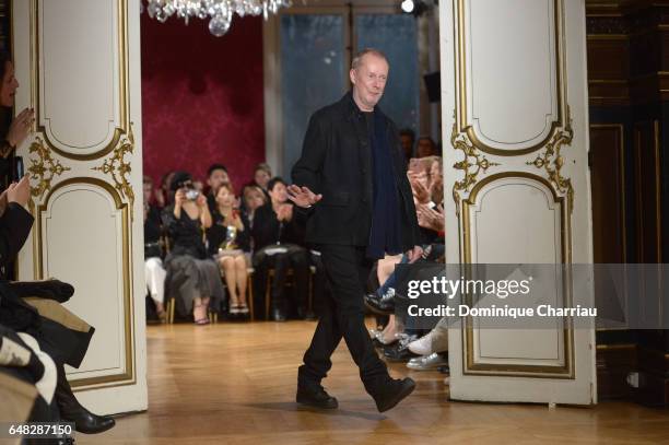 Fashion designer Bill Gaytten walks the runway during the John Galliano show as part of the Paris Fashion Week Womenswear Fall/Winter 2017/2018 on...