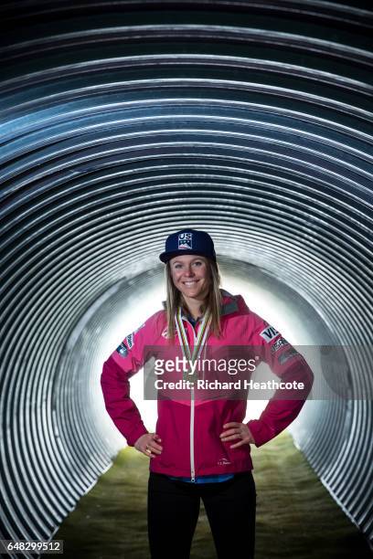 Team USA Medal winner Sadie Bjornsen poses for a portrait with her medal at the FIS Nordic World Ski Championships on March 5, 2017 in Lahti, Finland.