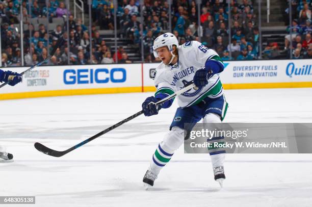 Philip Larsen of the Vancouver Canucks skates against the San Jose Sharks at SAP Center on March 2, 2017 in San Jose, California.