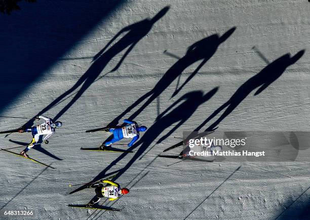 General view as skiers compete in the Men's Cross Country Mass Start during the FIS Nordic World Ski Championships on March 5, 2017 in Lahti, Finland.