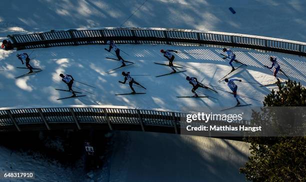 General view as skiers compete in the Men's Cross Country Mass Start during the FIS Nordic World Ski Championships on March 5, 2017 in Lahti, Finland.