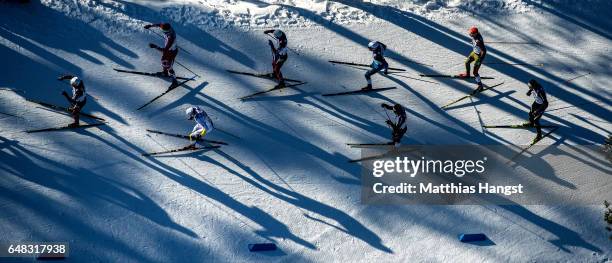 General view as skiers compete in the Men's Cross Country Mass Start during the FIS Nordic World Ski Championships on March 5, 2017 in Lahti, Finland.