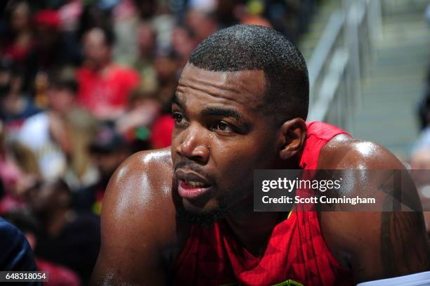 Paul Millsap of the Atlanta Hawks is seen during the game against the Indiana Pacers on March 5, 2017 at Philips Arena in Atlanta, Georgia. NOTE TO...